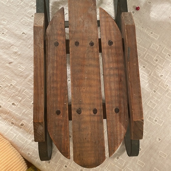 Vintage Wooden Green Painted Metal Quality Sled - Picture 6 of 9